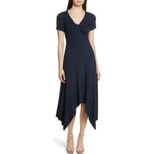 A.L.C.Revolve Reva Twist-Front Short-Sleeve Rib-Knit  Asymmetrical‎ Navy Small